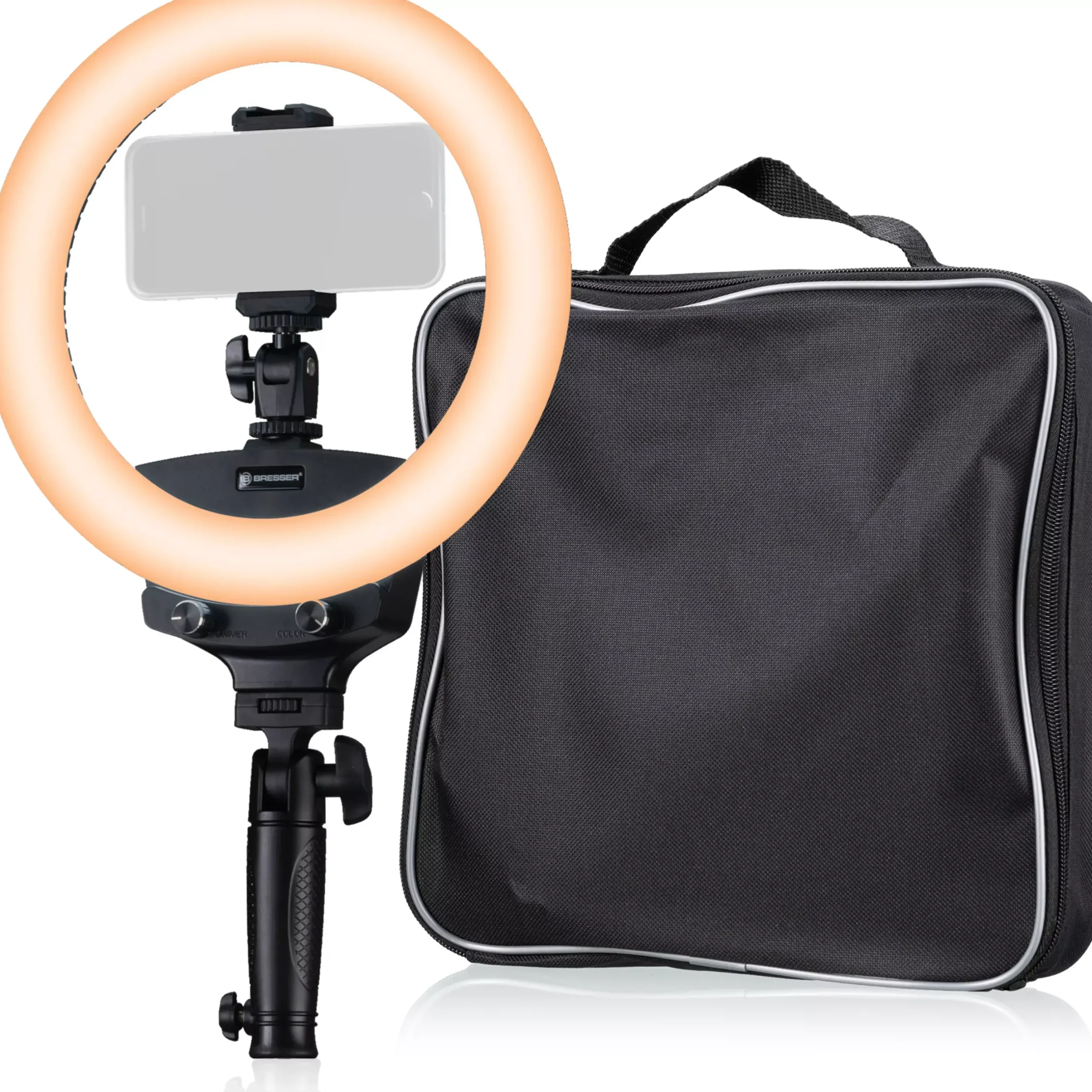Bresser Ringlichter>BR-22B Bi-Color LED-Ringleuchte mit Handgriff und Stativanschluss