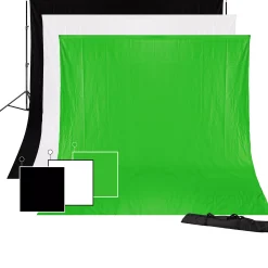 Bresser Hintergrundsets|Hintergrundsysteme>BR-BGS1 Set 1 - Hintergrundsystem inklusive Fotohintergründe Greenscreen/ Schwarz/ Weiß