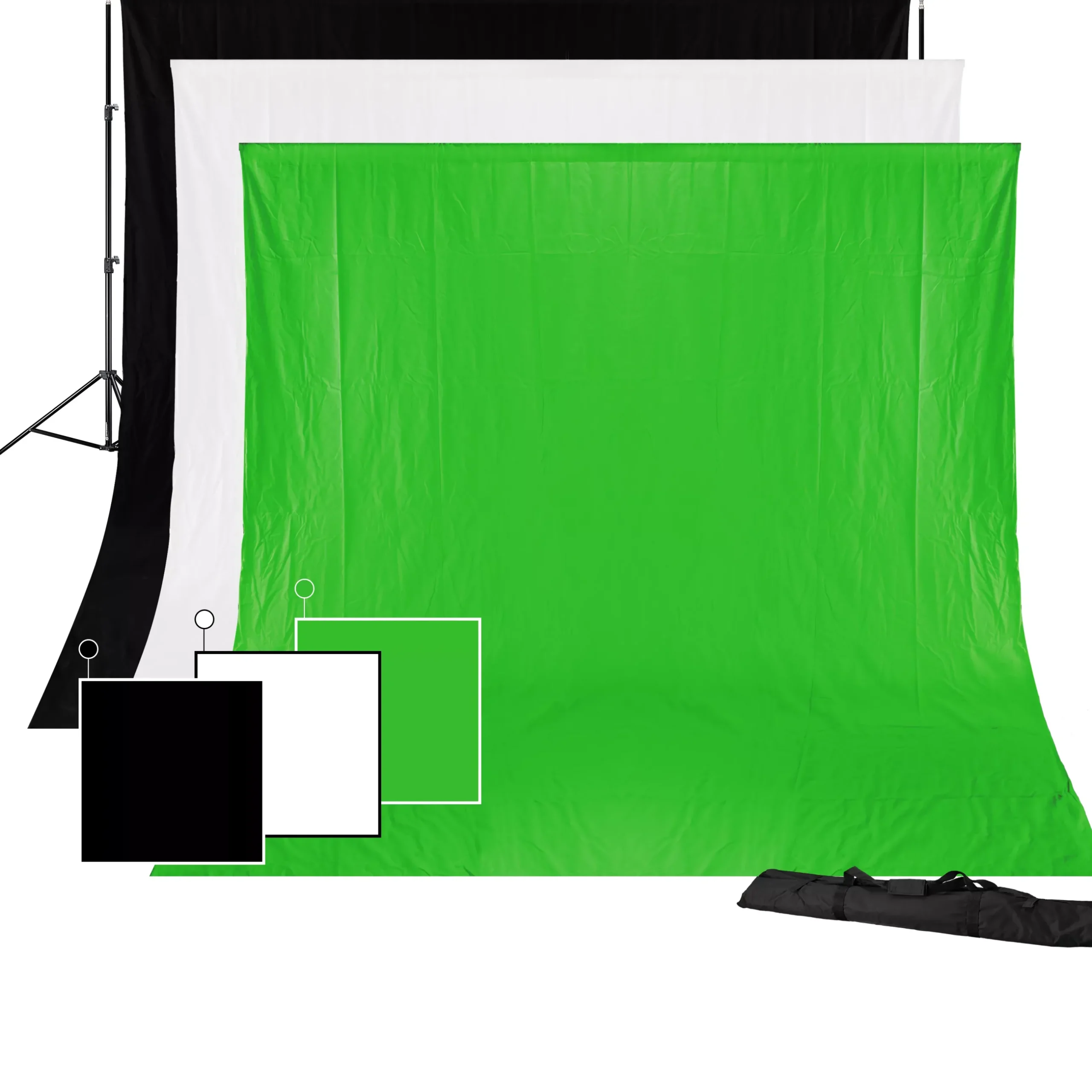 Bresser Hintergrundsets|Hintergrundsysteme>BR-BGS1 Set 1 - Hintergrundsystem inklusive Fotohintergründe Greenscreen/ Schwarz/ Weiß