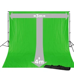 Bresser Hintergrundsets|Hintergrundsysteme>BR-D23 Hintergrundsystem + Greenscreen/ Chromakey Grün Hintergrundstoff 3 x 4m
