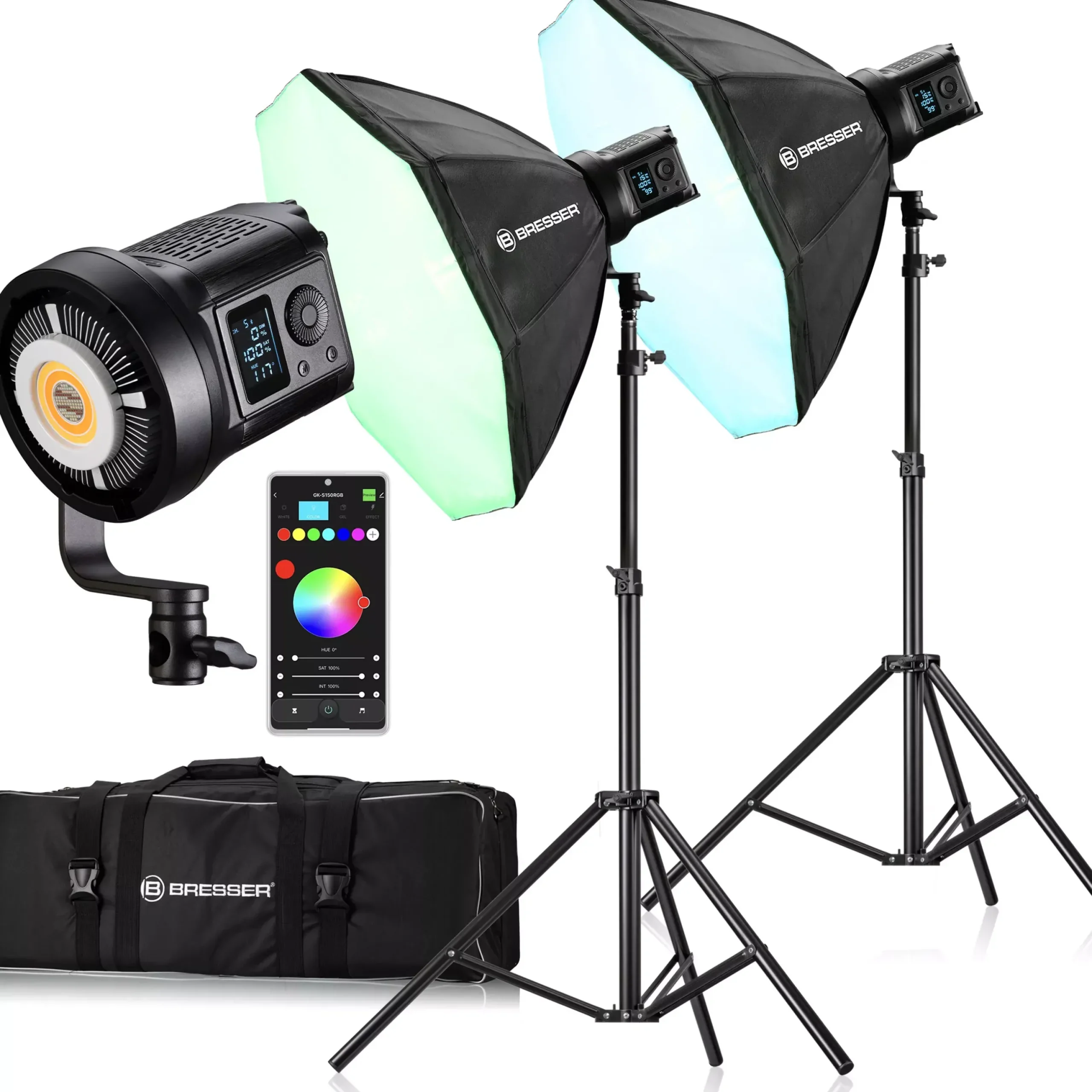 Bresser Led Studiolampen Sets>BR-135RGB COB LED Light Duo Kit mit Softbox