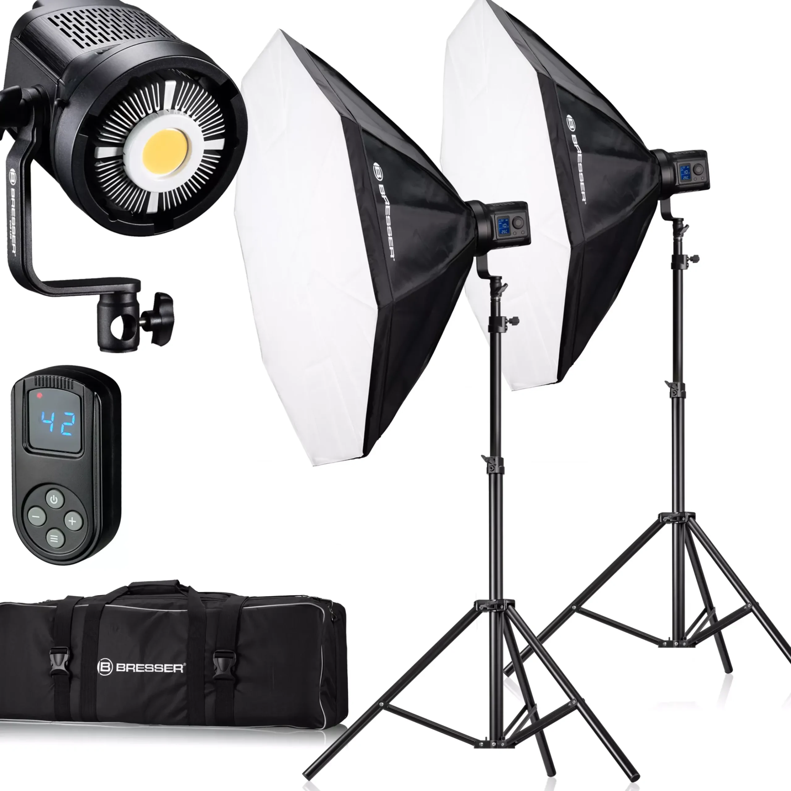 Bresser Led Studiolampen Sets>BR-80SL COB LED 80W Dual Kit mit Softboxen