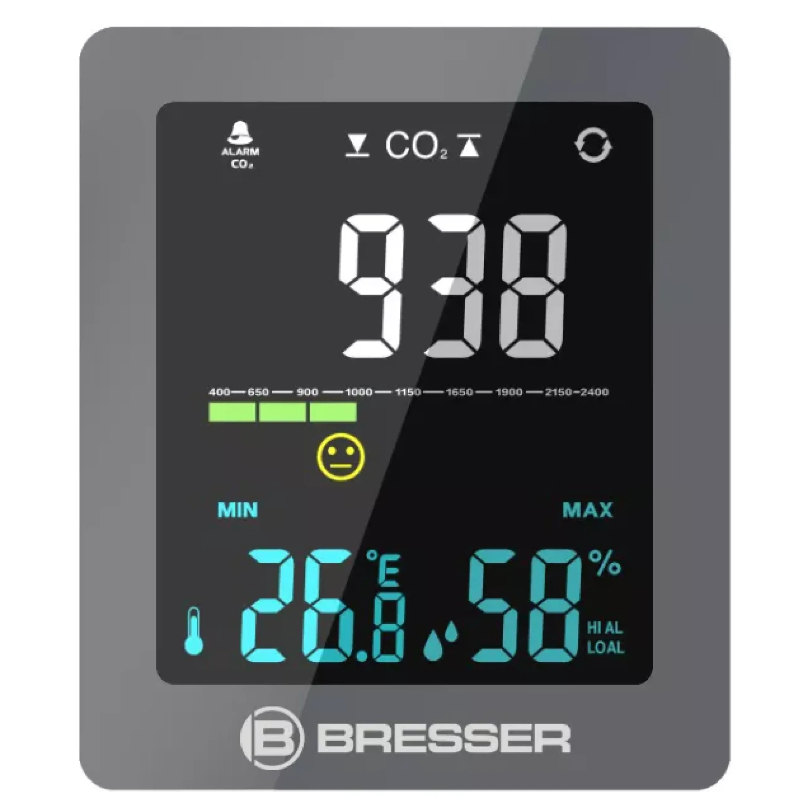 Bresser Raumklimamessgeräte|Luftqualitätsmessgeräte>CO2-Luftqualitätsmonitor Smile mit CO2-Ampel