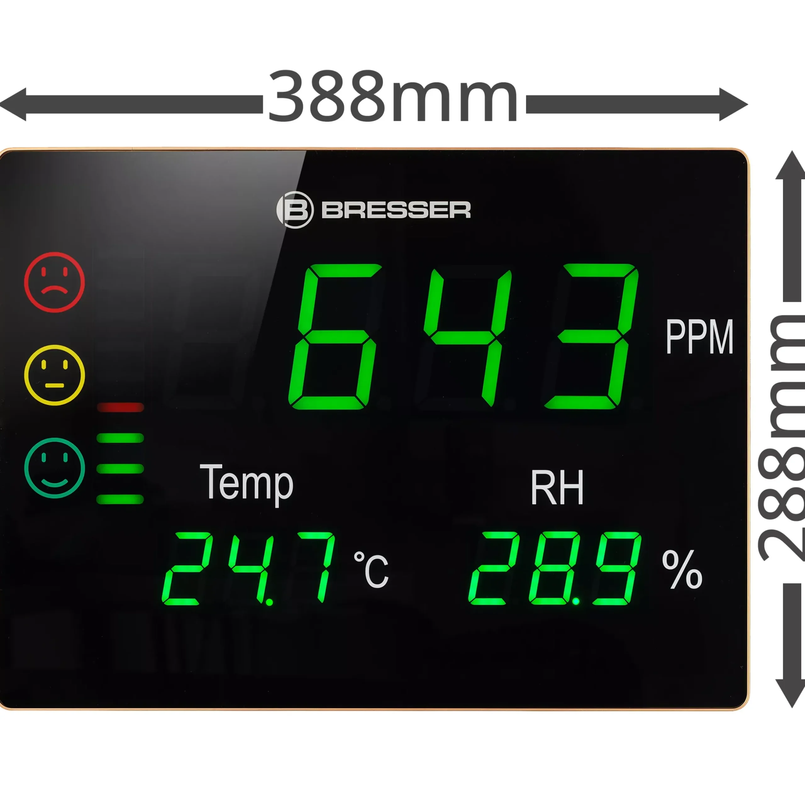 Bresser Luftqualitätsmessgeräte|Raumklimamessgeräte>CO2-Messgerät Smile XXL mit CO2-Ampel und extragroßem LED-Display