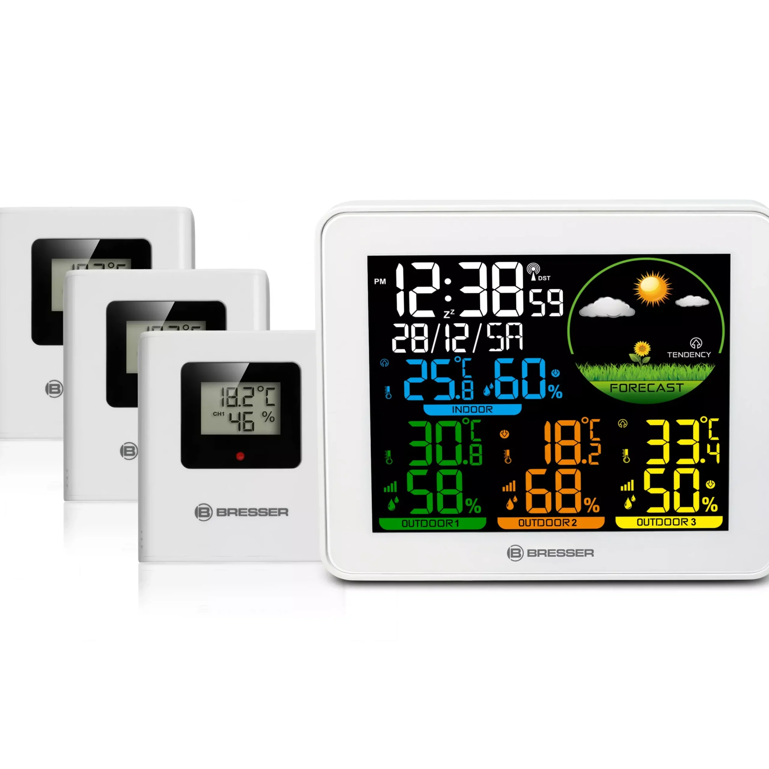 Bresser Wetterstationen Mit Thermo-/Hygro-Außensensor|Innen-Thermometer>Farbwetterstation mit 3 Sensoren