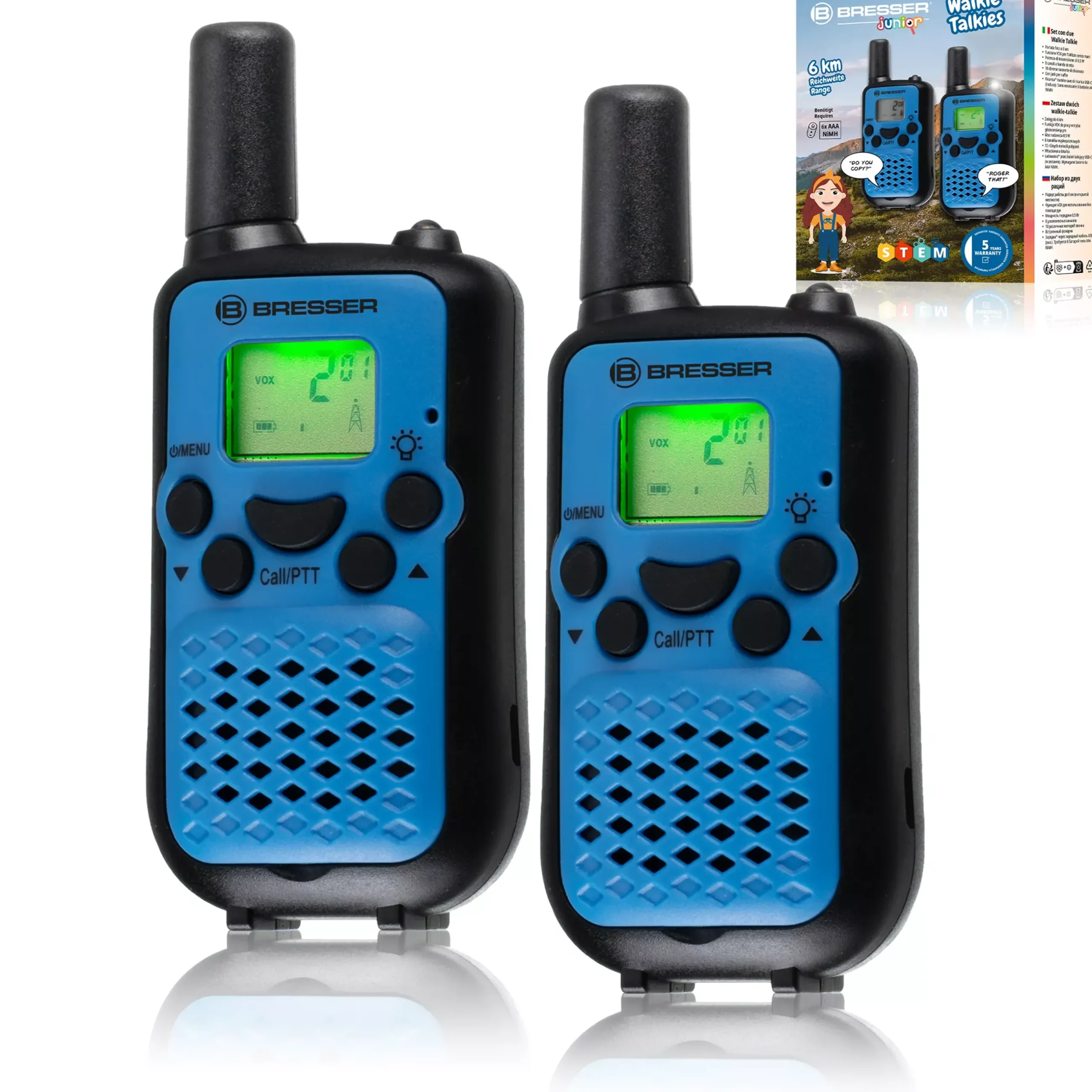 Bresser Lernen & Entdecken>JUNIOR Walkie Talkie 2er-Set mit hoher Reichweite bis zu 6 km und Frei-Hand-Funktion