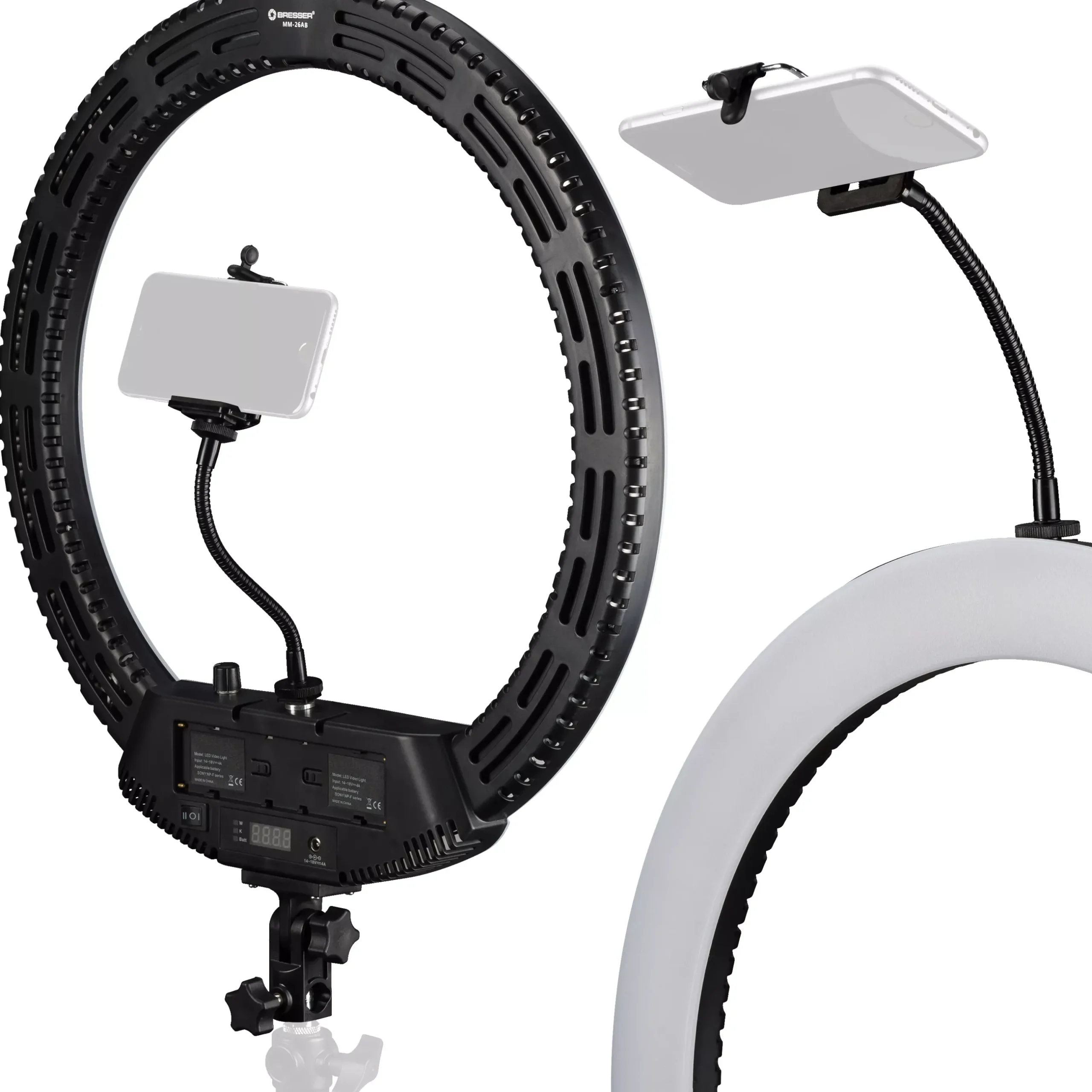 Bresser Ringlichter>MM-26AB Bi-Color LED Ringlicht 48W dimmbar mit Smartphonehalter und Fernauslöser