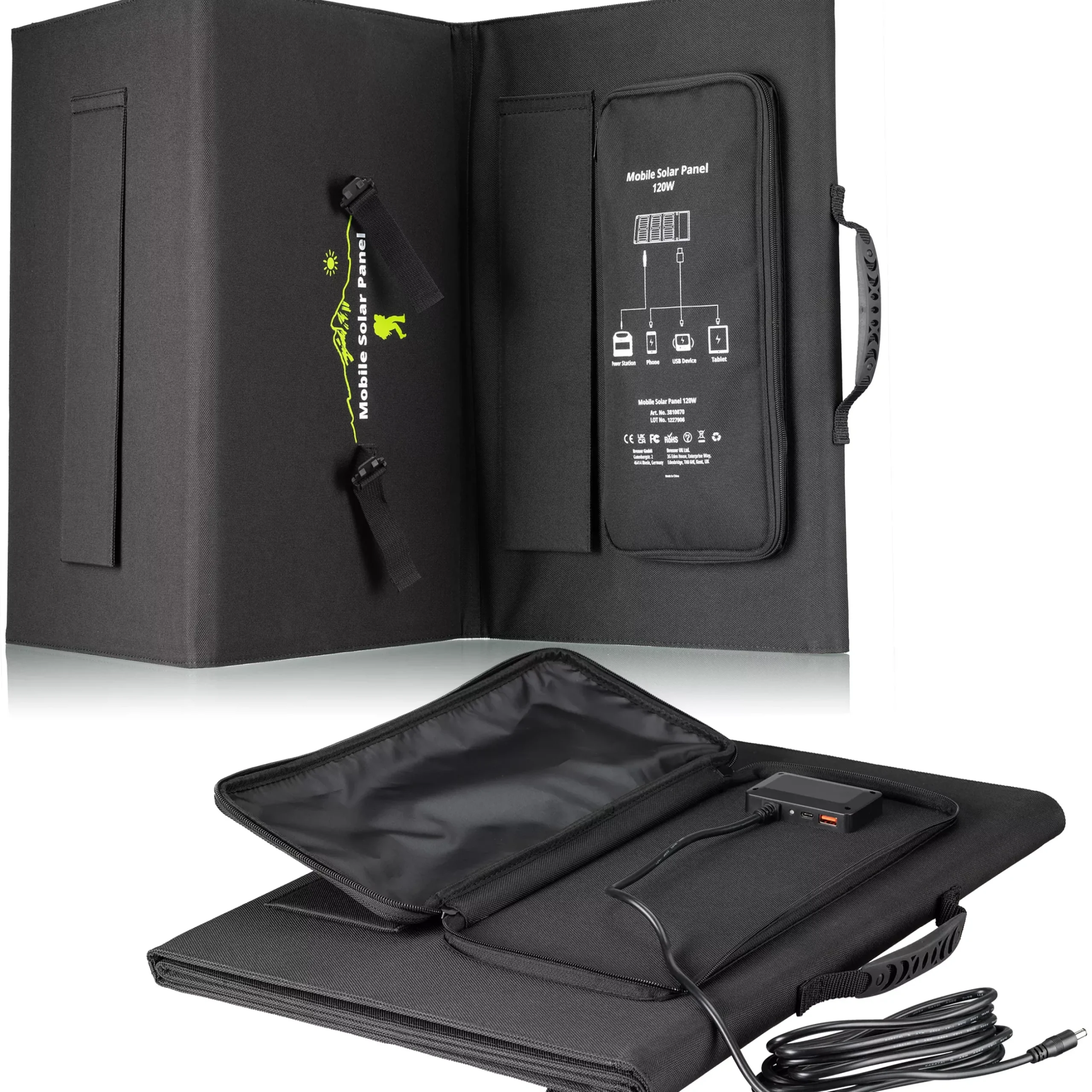Bresser Mobile Stromversorgung|Stromversorgung>Mobiles Solar-Ladegerät 120 Watt mit USB- u. DC-Anschluss