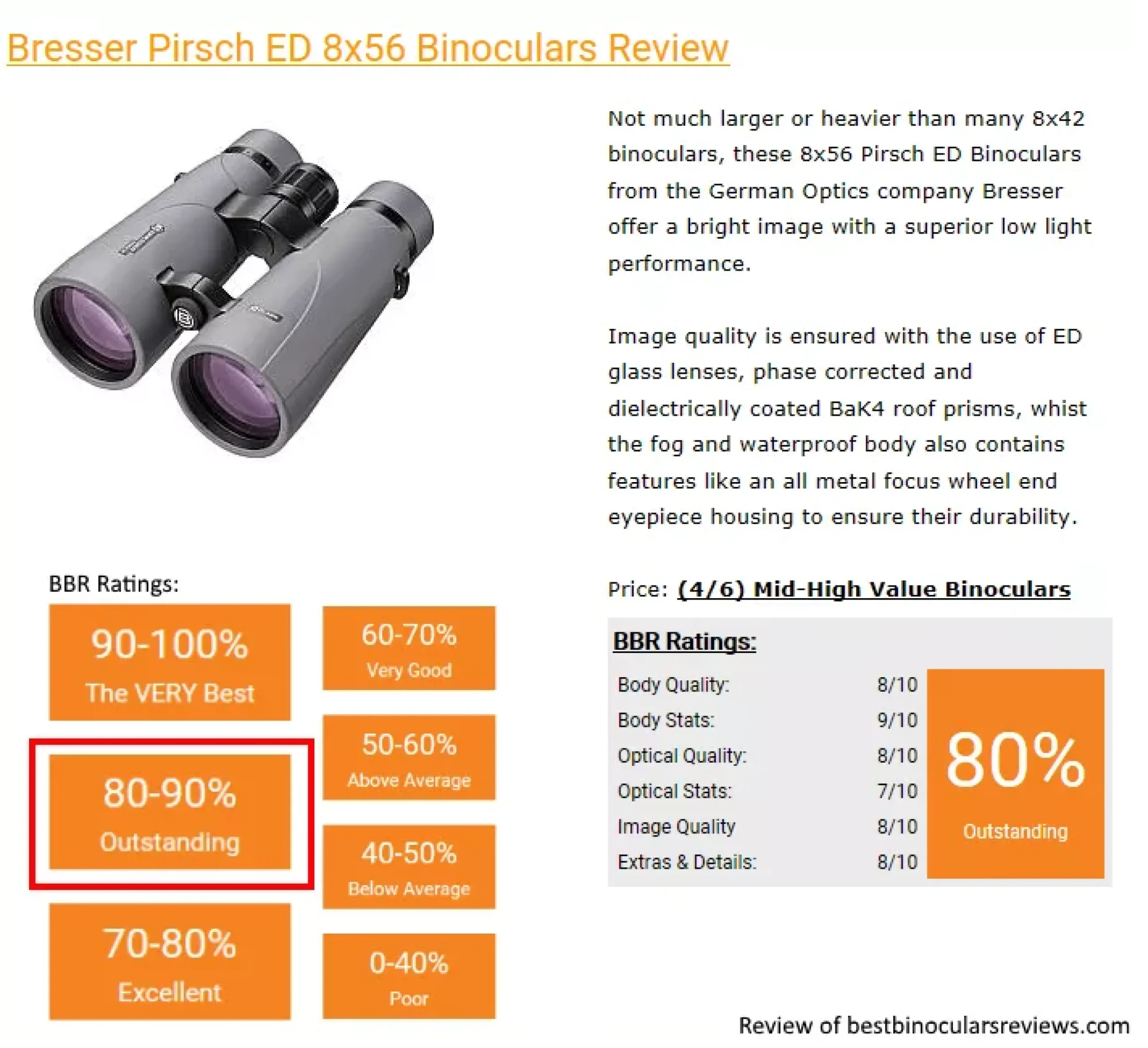 Bresser Dämmerungsfernglas|Astronomie-Fernglas>Pirsch ED 8x56 Fernglas Phase Coating
