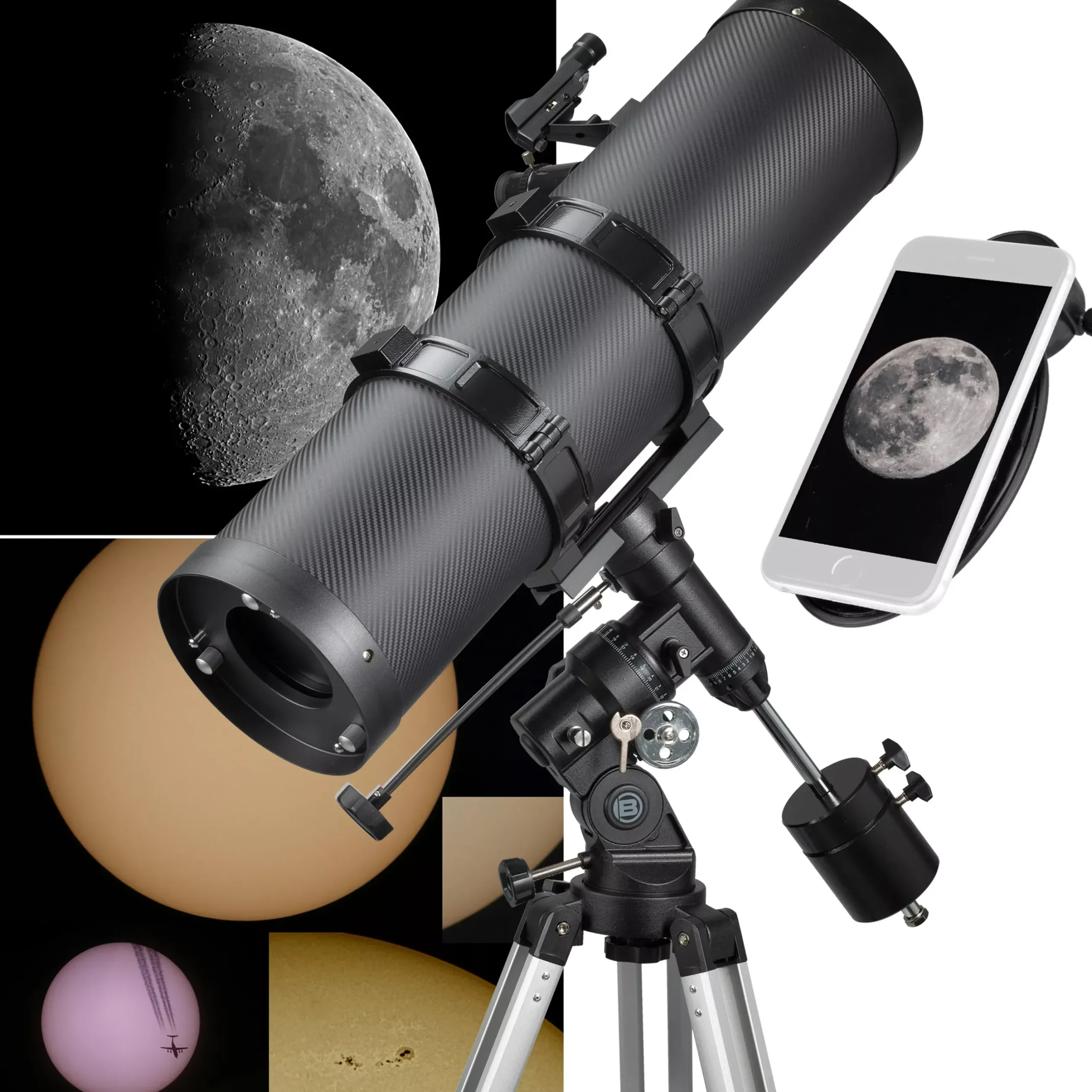 Bresser Teleskope Mit Sonnenfilter|Teleskope Für Deep-Sky>Pollux-II 150/1400 EQ3 Spiegelteleskop mit Smartphone-Adapter & Sonnenfilter