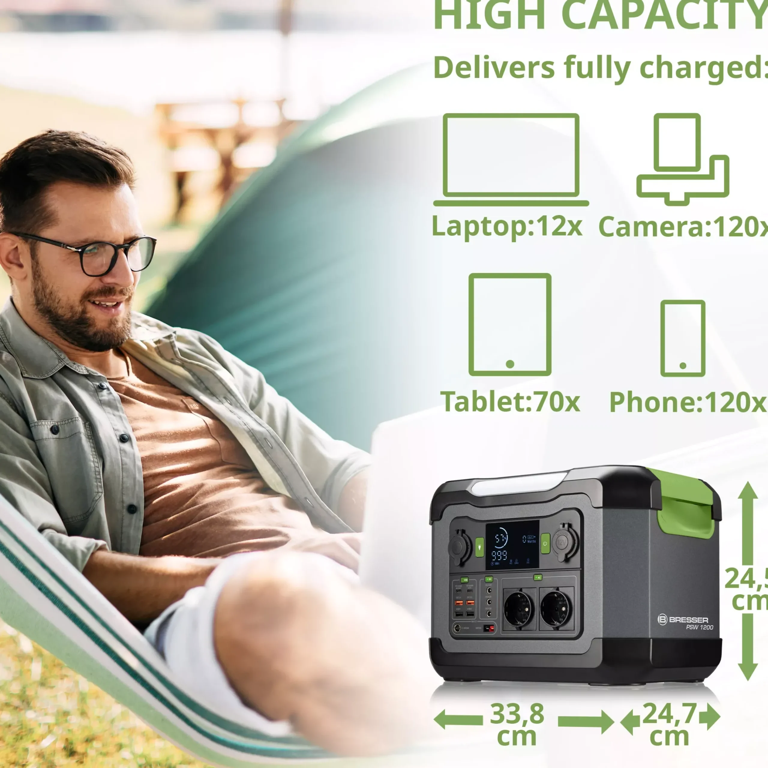 Bresser Mobile Stromversorgung|Stromversorgung>Set Mobile Power-Station 1.200 W + Solar-Ladegerät 120 W