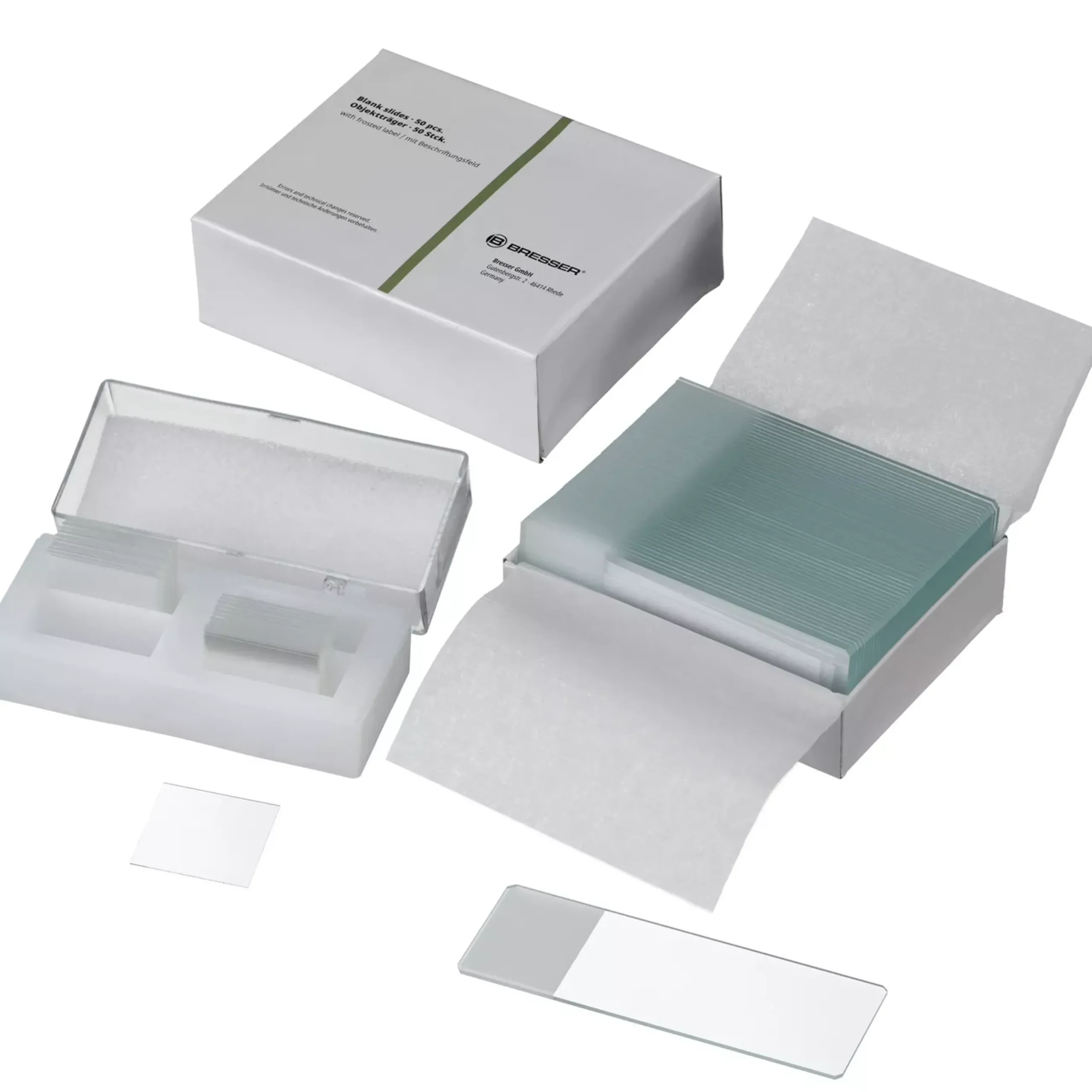 Bresser Objektträger & Deckgläser>Set Objektträger / Deckgläser 50/100 gebrauchsfertig, mit Boro 3.3 Deckgläsern