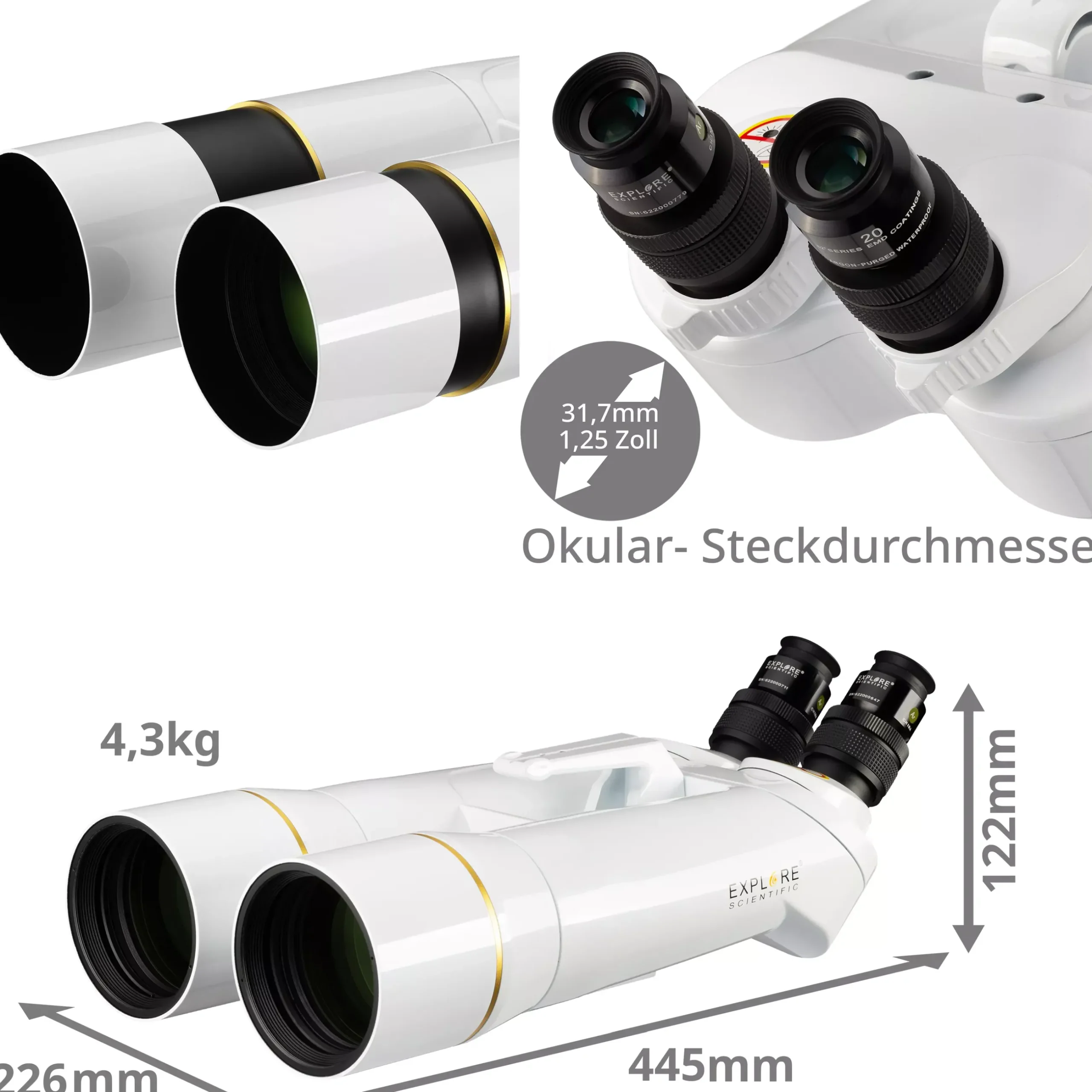 Bresser Großfernglas|Astronomie-Fernglas>EXPLORE SCIENTIFIC BT-82 SF Großfernglas mit 62 Grad LER-Okularen 20 mm