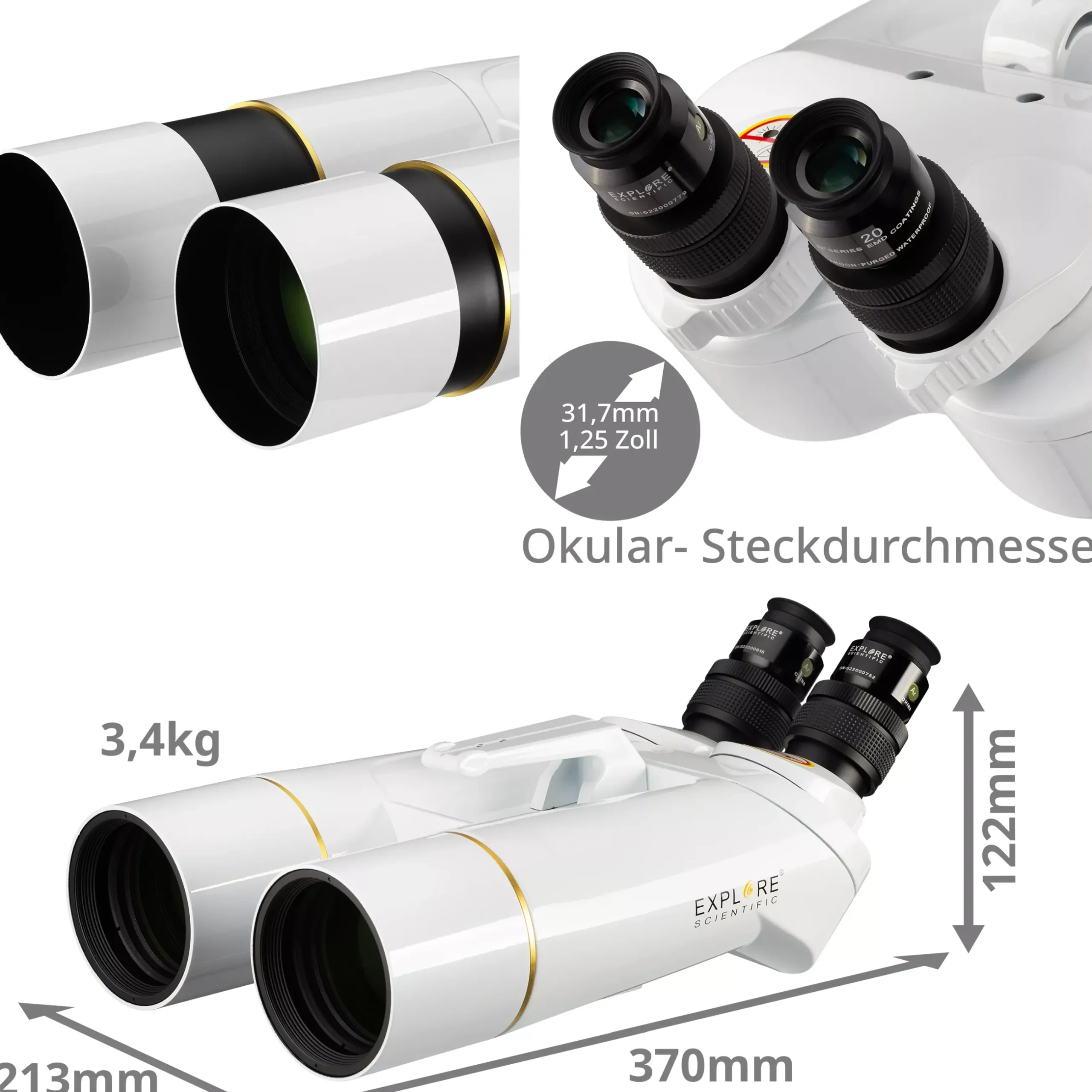 Bresser Großfernglas|Astronomie-Fernglas>EXPLORE SCIENTIFIC BT-70 SF Großfernglas mit 62 Grad LER-Okularen 20 mm