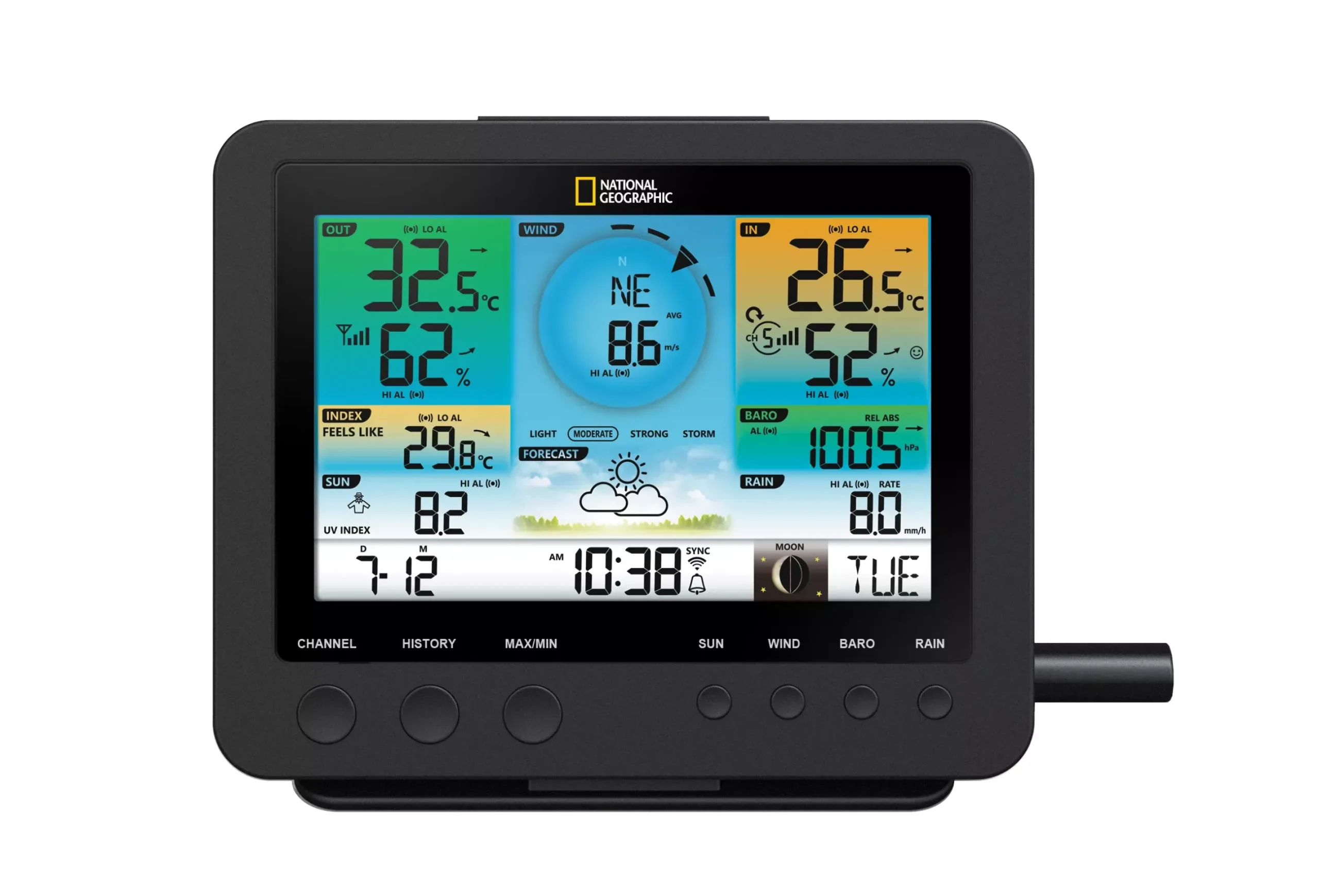 Bresser Wetterstationen Mit 7-In-1-Außensensor>NATIONAL GEOGRAPHIC WLAN-Farbwetterstation mit 7-in-1-Profi-Sensor